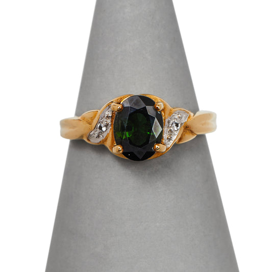 Pre-Owned 9ct Gold Green Tourmaline & White Zircon Ring