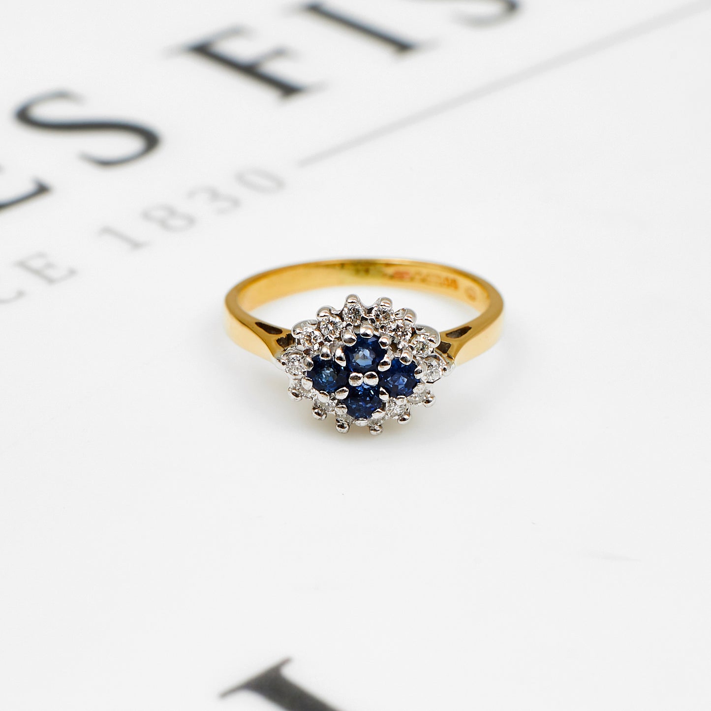 Pre-Owned 9ct Gold Sapphire & Diamond Cluster Ring