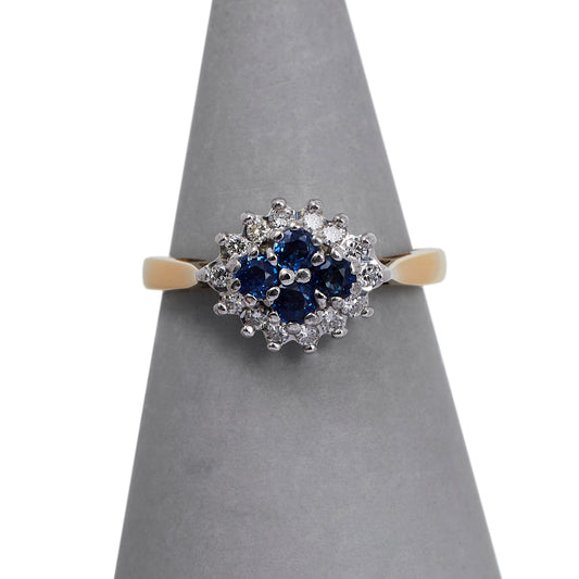 Pre-Owned 9ct Gold Sapphire & Diamond Cluster Ring