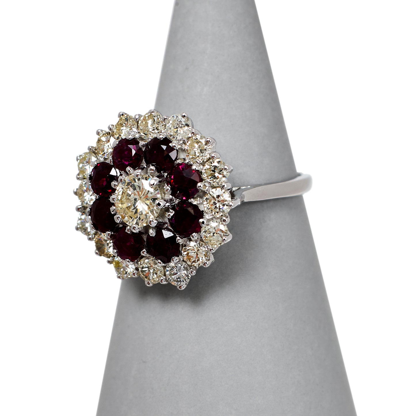 Pre-Owned 18ct White Gold Ruby & Diamond Cluster Ring
