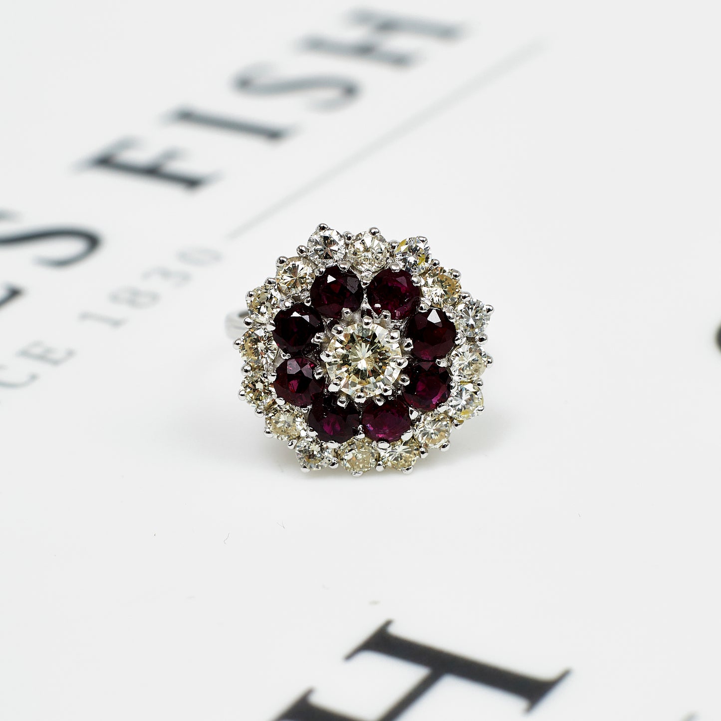 Pre-Owned 18ct White Gold Ruby & Diamond Cluster Ring