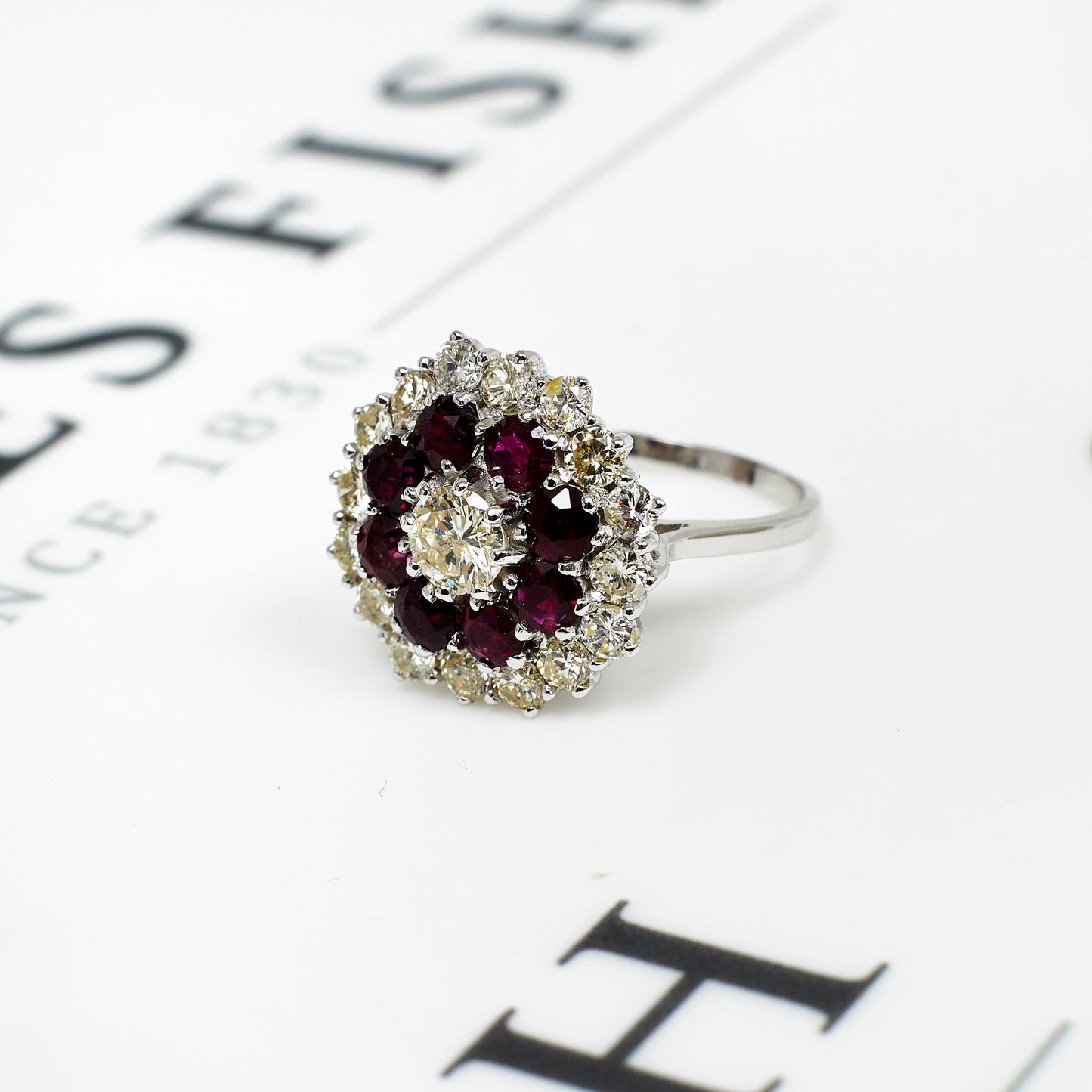 Pre-Owned 18ct White Gold Ruby & Diamond Cluster Ring