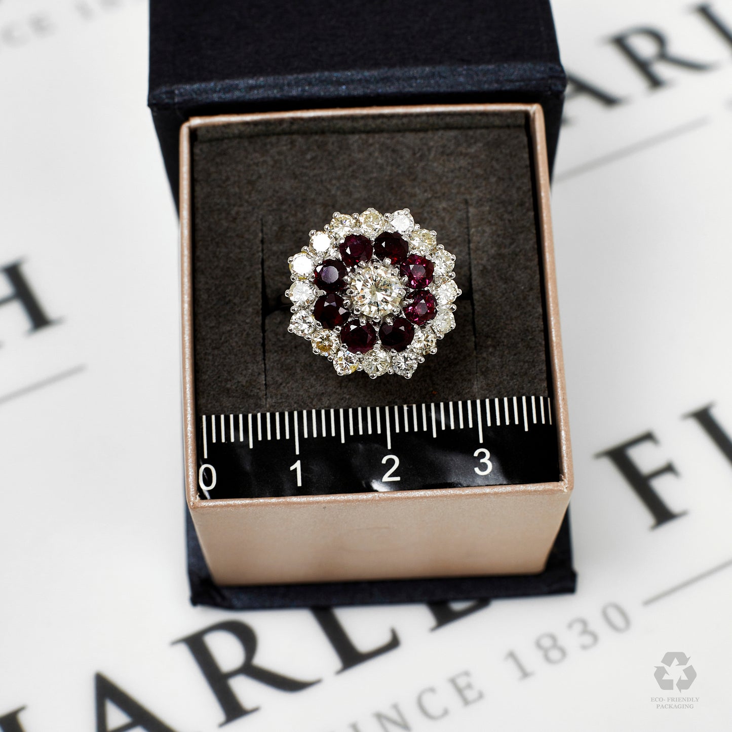 Pre-Owned 18ct White Gold Ruby & Diamond Cluster Ring