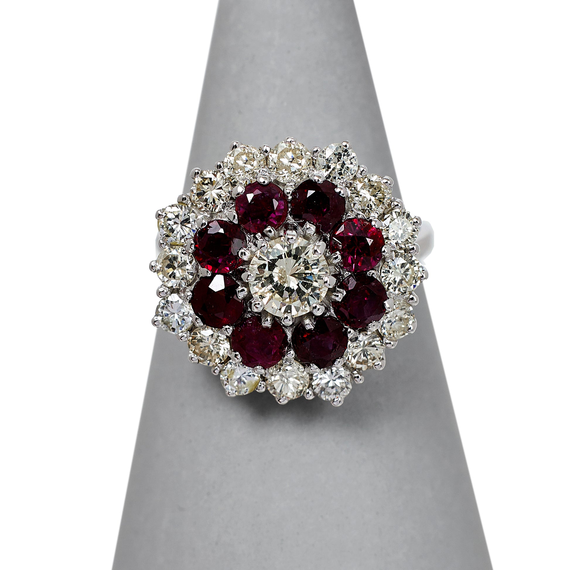 Pre-Owned 18ct White Gold Ruby & Diamond Cluster Ring