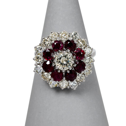 Pre-Owned 18ct White Gold Ruby & Diamond Cluster Ring