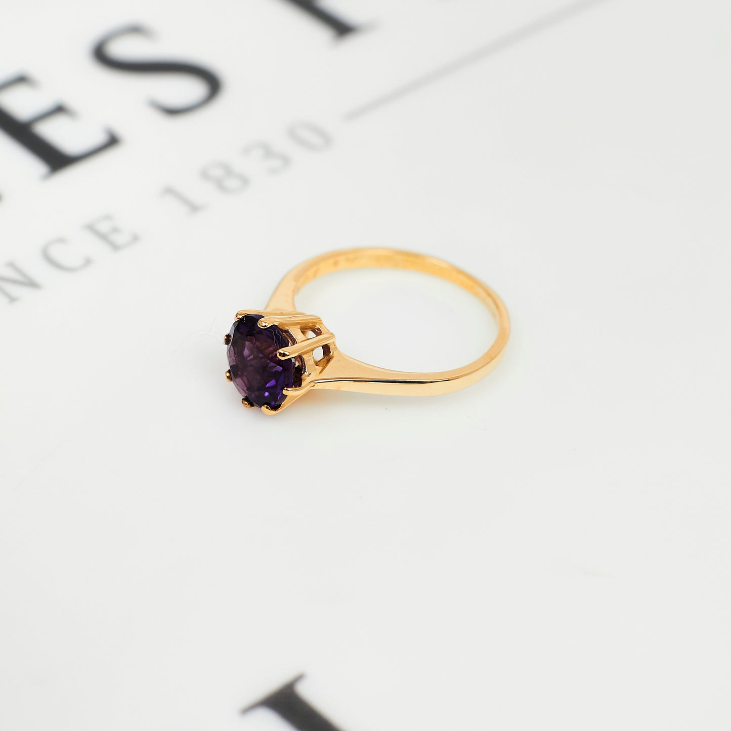 Pre-Owned 9ct Gold Round Amethyst Dress Ring