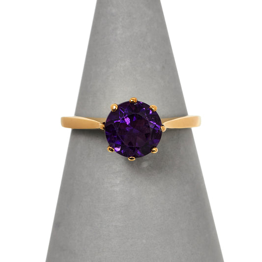 Pre-Owned 9ct Gold Round Amethyst Dress Ring