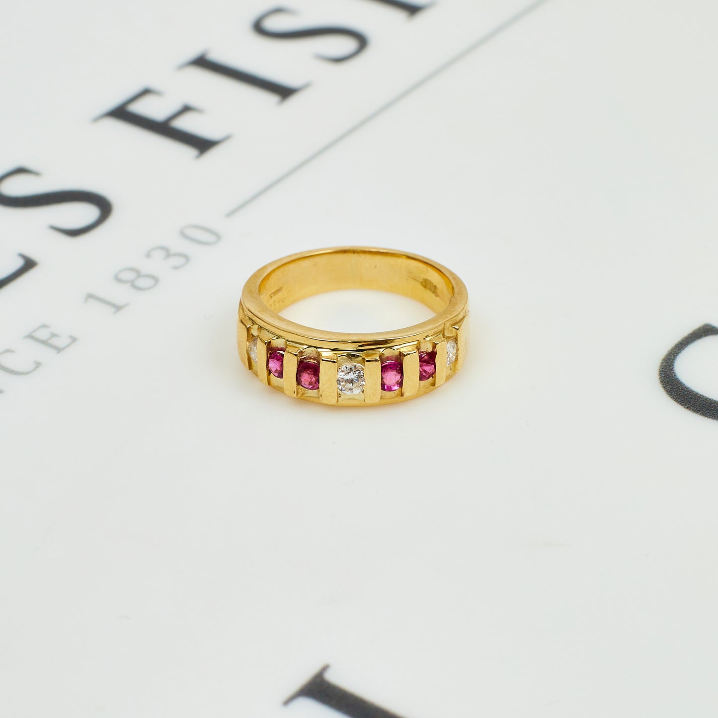 Pre-Owned 18ct Gold 4 Ruby & 3 Diamond Band Ring