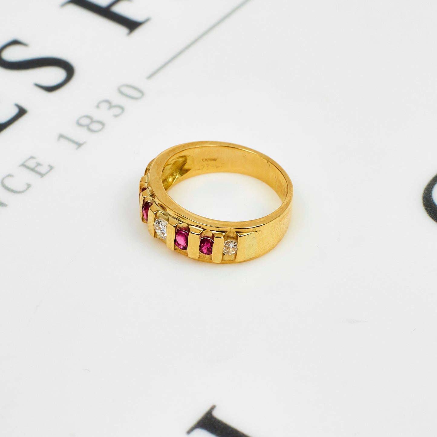 Pre-Owned 18ct Gold 4 Ruby & 3 Diamond Band Ring