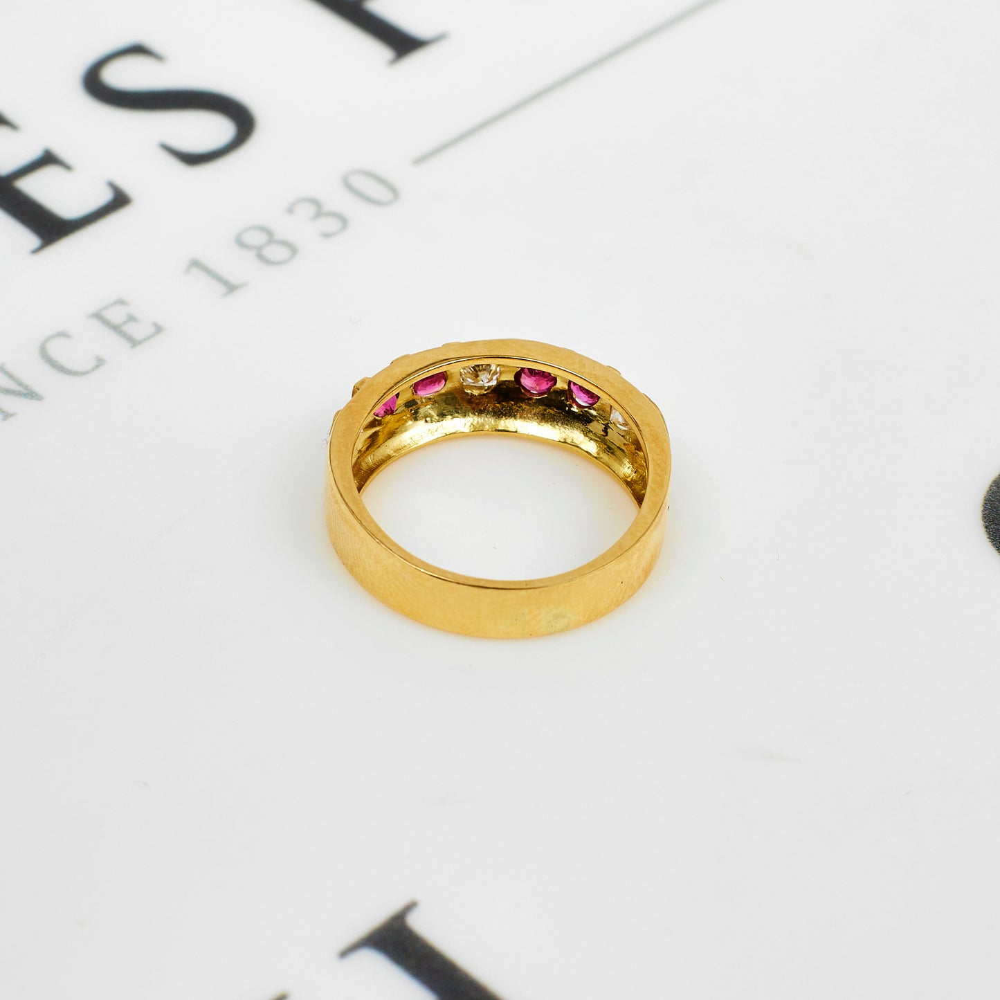 Pre-Owned 18ct Gold 4 Ruby & 3 Diamond Band Ring