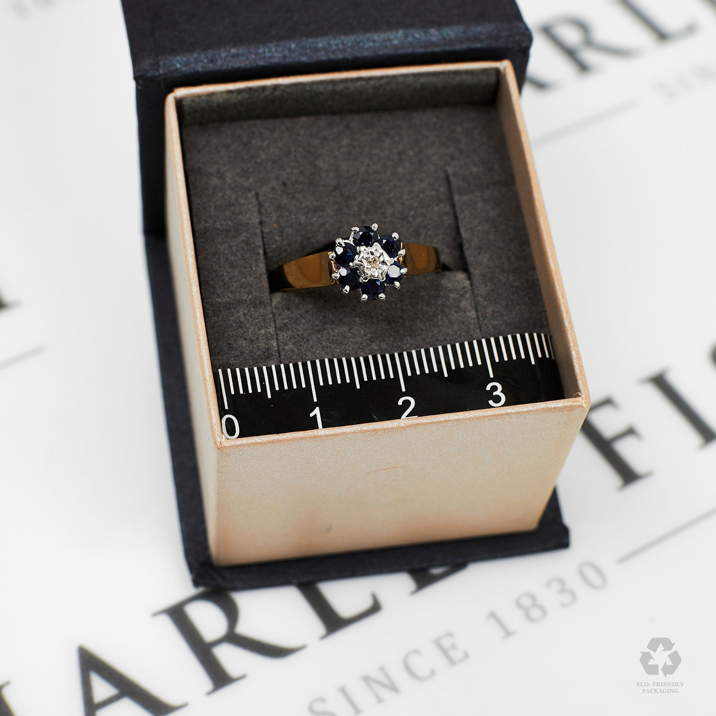 Pre-Owned 9ct Gold Sapphire & Diamond Cluster Ring - Size N