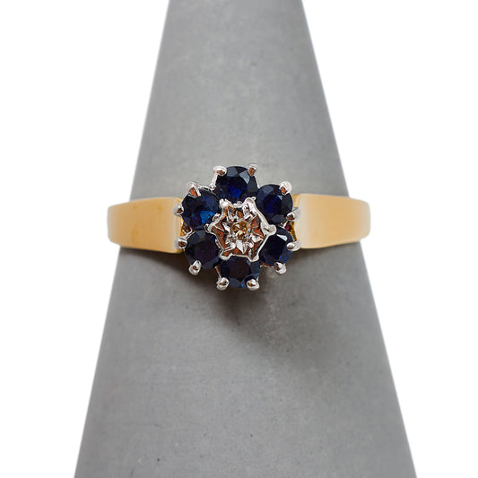 Pre-Owned 9ct Gold Sapphire & Diamond Cluster Ring - Size N