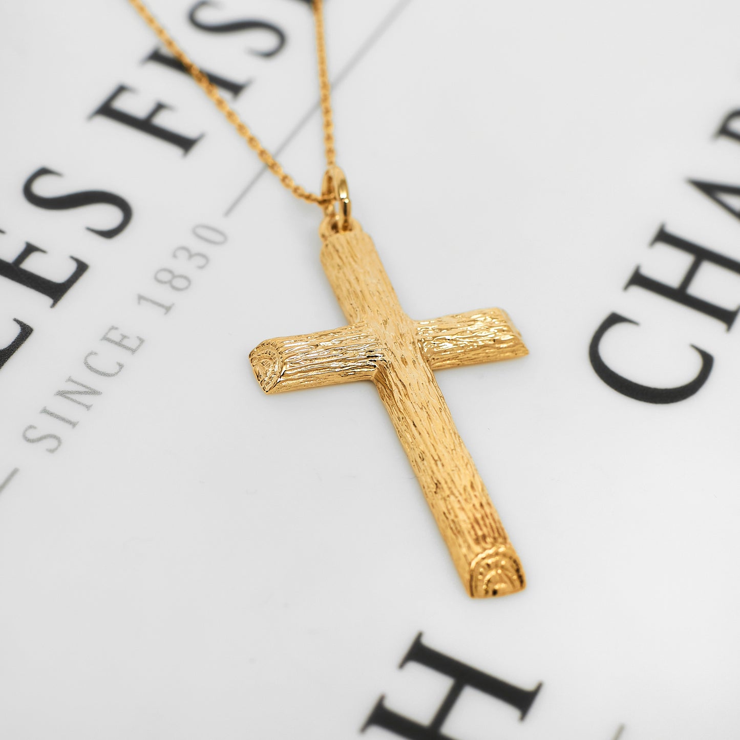 Pre-Owned 9ct Gold Barked Cross Pendant