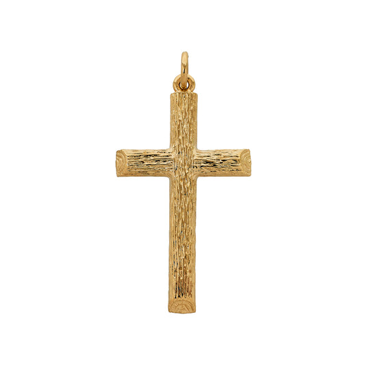 Pre-Owned 9ct Gold Barked Cross Pendant