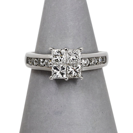 Pre-Owned 18ct White Gold Princess Cut Diamond Cluster Ring