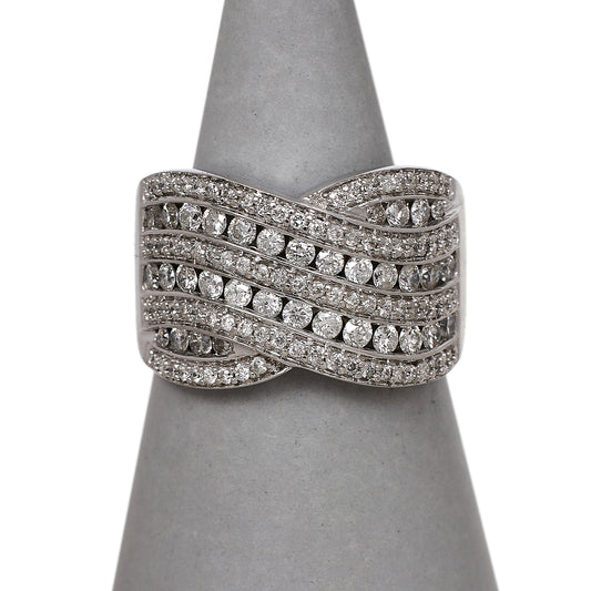 Pre-Owned 18ct White Gold & Diamond Crossover Ring Size L