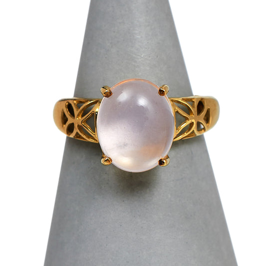 Pre-Owned 9ct Gold Oval Cabochon Rose Quartz Ring