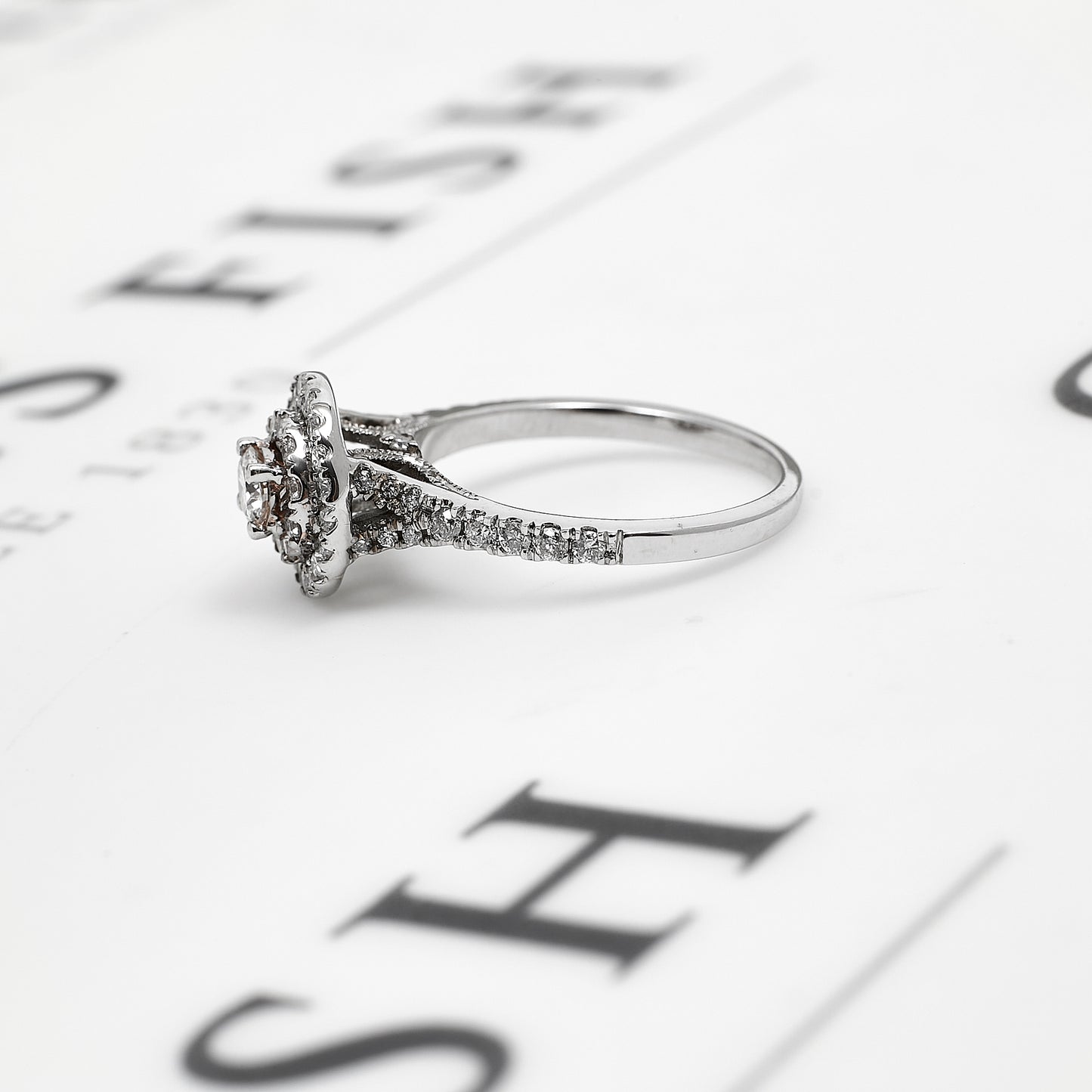 Pre-Owned 14ct White Gold Diamond Cluster Ring Size N