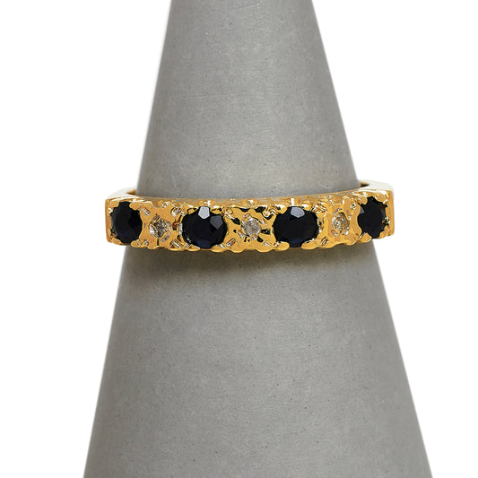 Pre-Owned 9ct Gold 3 Diamond & 4 Sapphire Half Eternity Ring
