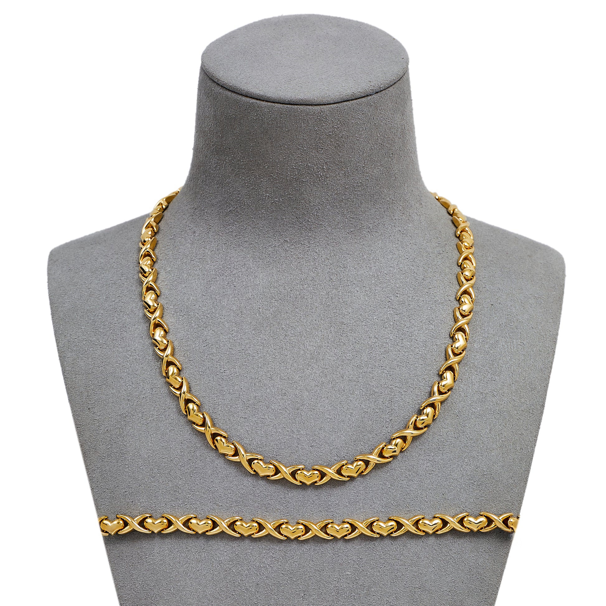 Pre-Owned 9ct Gold Heart Design Necklace & Bracelet SET