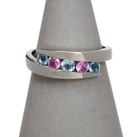Pre-Owned 9ct White Gold Sapphire & Topaz Crossover Ring