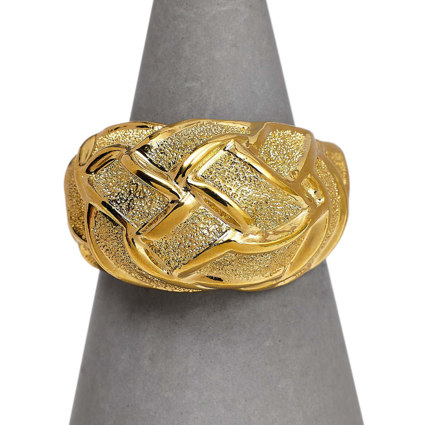 Pre-Owned 14ct Gold Barked Plait Design Bump Ring Size M.5