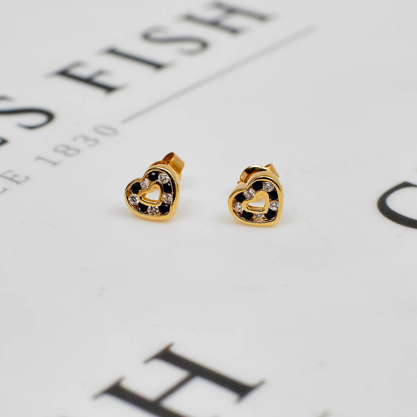 Pre-Owned 9ct Gold Sapphire & CZ Heart Stud Earrings