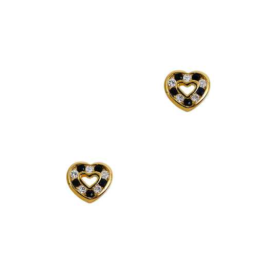 Pre-Owned 9ct Gold Sapphire & CZ Heart Stud Earrings