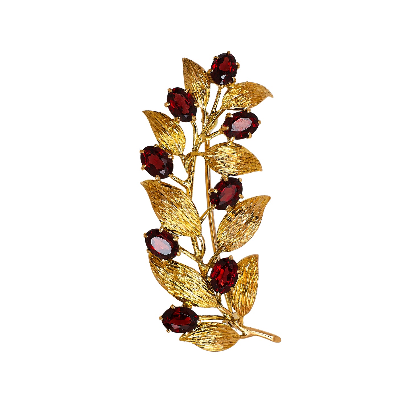 Pre-Owned 9ct Gold & 8 Garnet Leaf Design Brooch