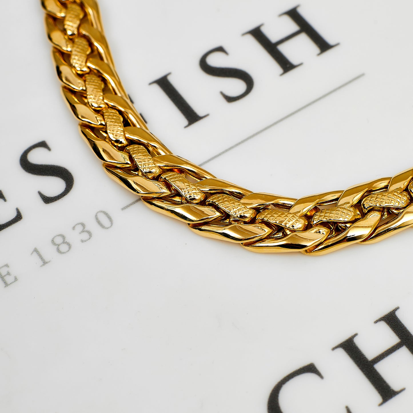 Pre-Owned 14ct Gold Polish & Pattern Curb Bracelet 8 Inch