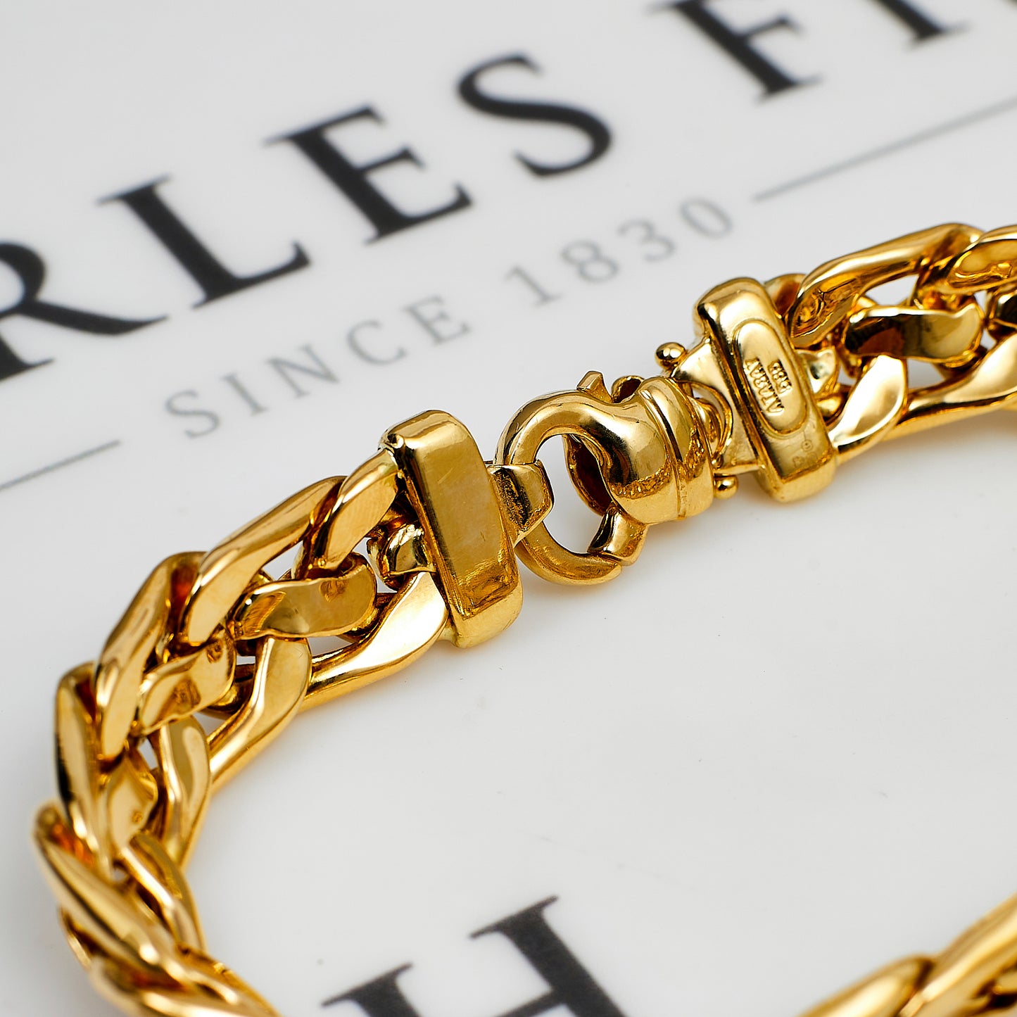 Pre-Owned 14ct Gold Polish & Pattern Curb Bracelet 8 Inch