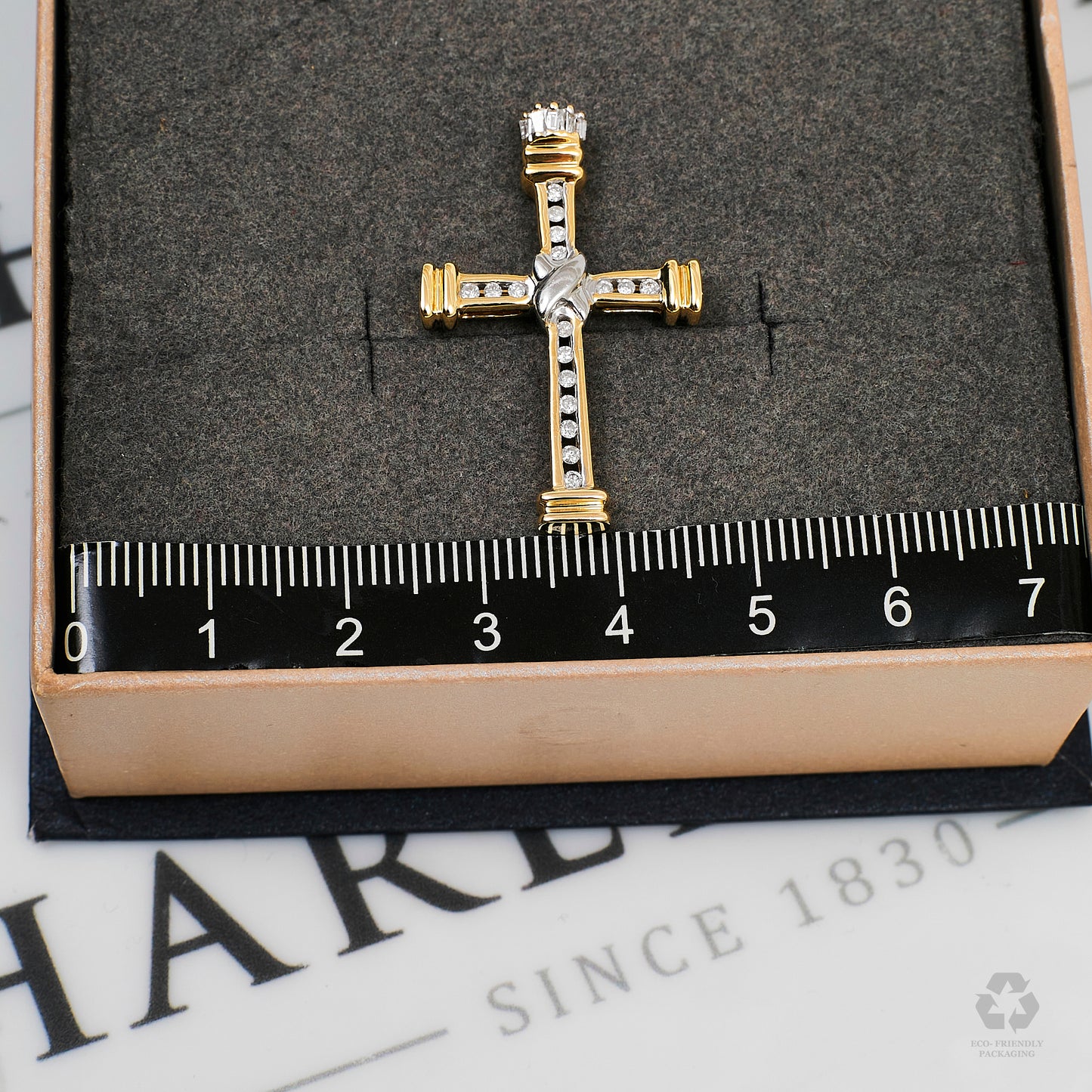 Pre-Owned 9ct Gold 2 Tone Diamond Cross Pendant