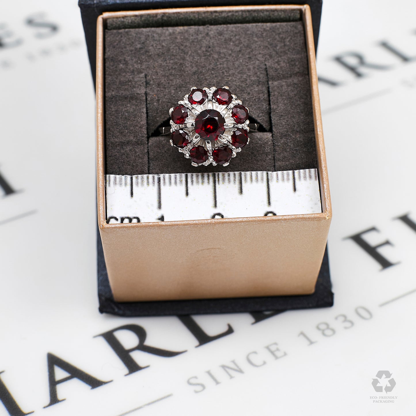 Pre-Owned 18ct White Gold Garnet Cluster Ring
