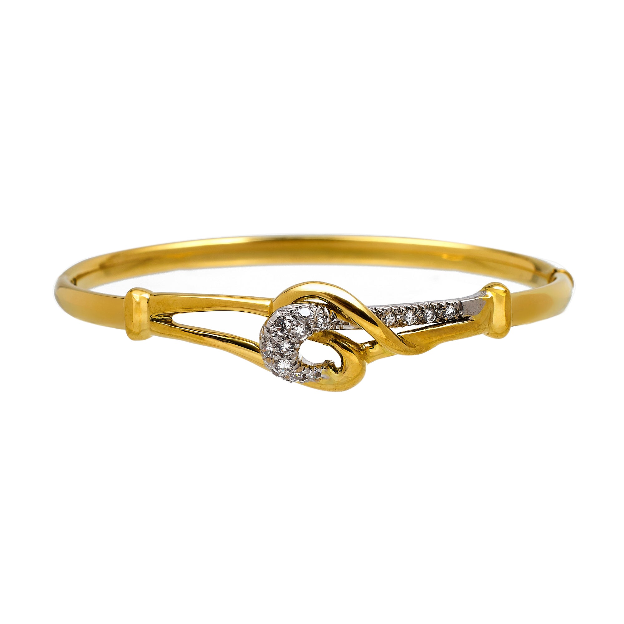 Pre-Owned 18ct Gold CZ Hinged Loop Design Bangle