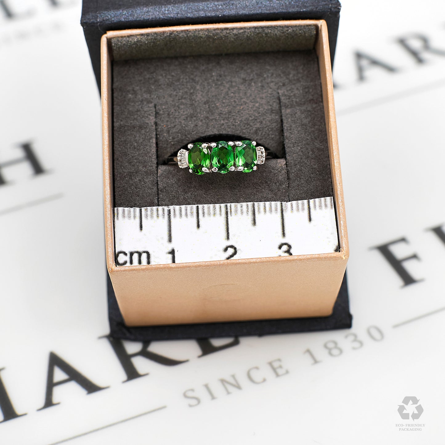 Pre-Owned 9ct White Gold Tourmaline & Diamond Ring Size N.5