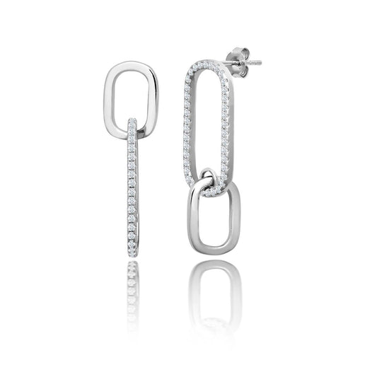 Achara Oblong Chain Style Zirconia Drop Earrings - Silver
