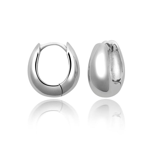 Achara Chunky Small Polished Hoop Huggie Earrings - Silver