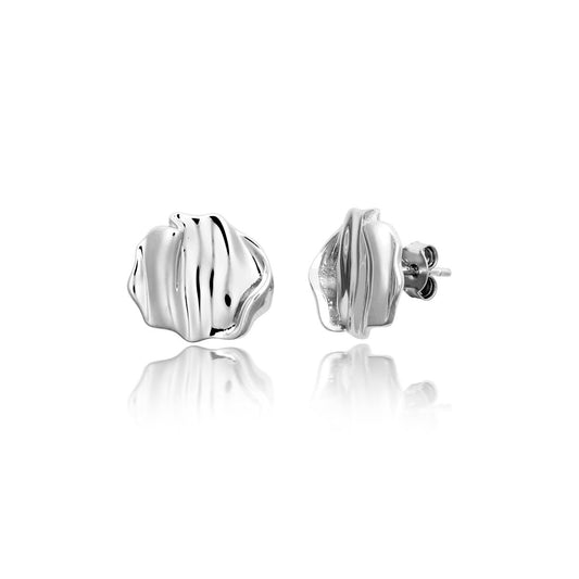 Achara Round Wavy Stud Earrings - Silver