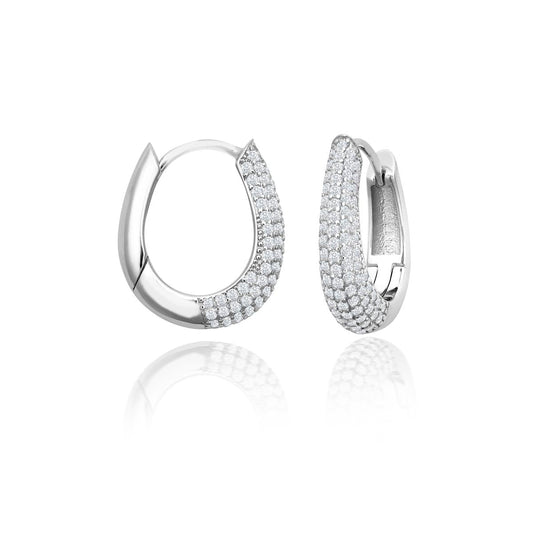 Achara Sparkling Medium Oval Hoop Earrings - Silver
