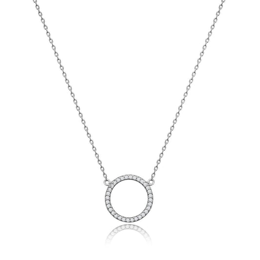 Achara Zirconia Circle Pendant Necklace - Silver