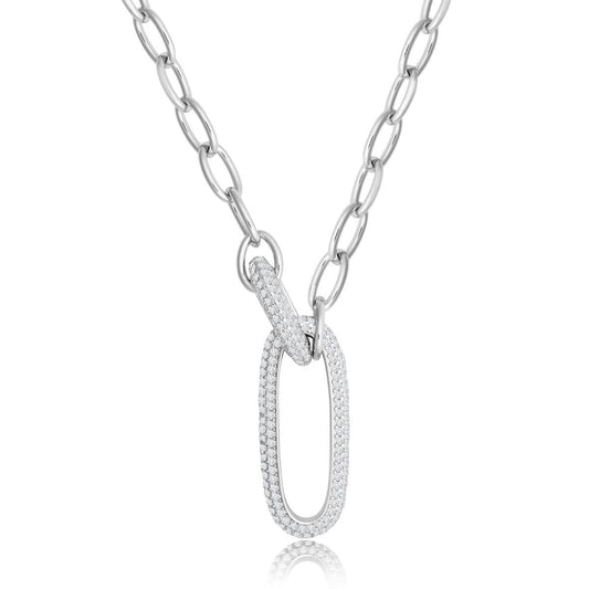 Achara Oblong Chain Style Link Zirconia Necklace - Silver