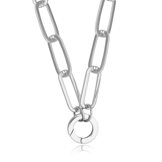 Achara Large Paperclip Chain Round Clasp Necklace 21Inch- Silver