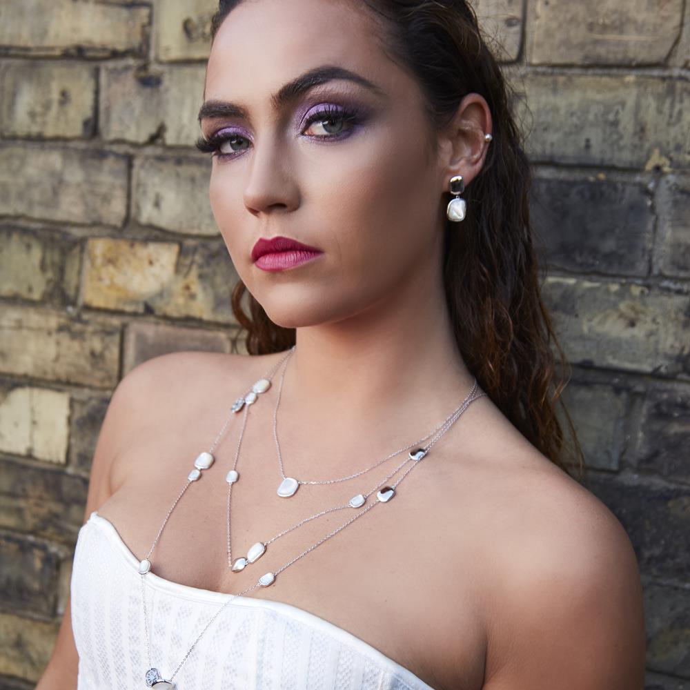 Achara Mother of Pearl Pebble Silver Long Necklace