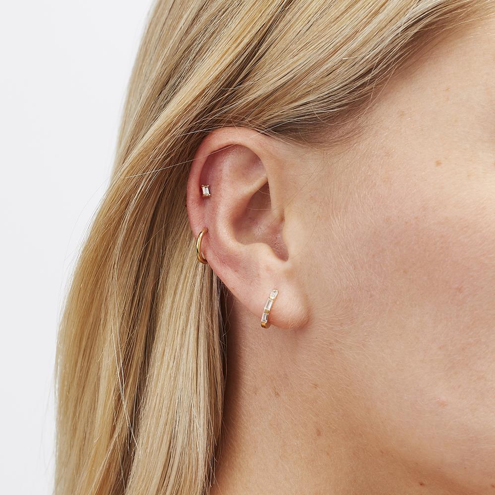 Achara CZ Baguette Huggie Hoop Earrings