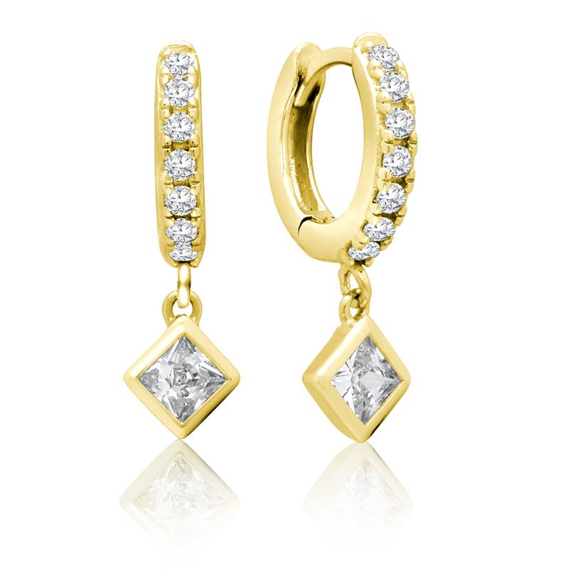 Achara Square Drop Zirconia Huggie Earrings