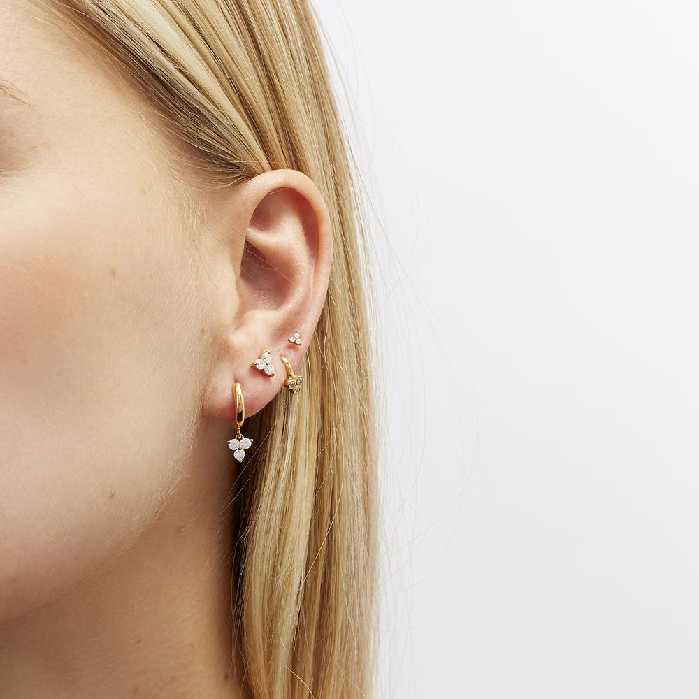 Achara Trinity Zirconia Drop Huggie Hoop Earrings