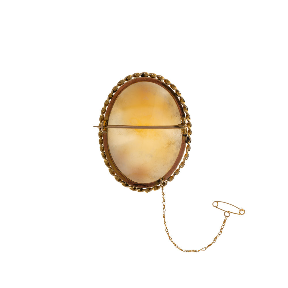 Pre-Owned 9ct Gold Cameo Brooch With Safety Chain