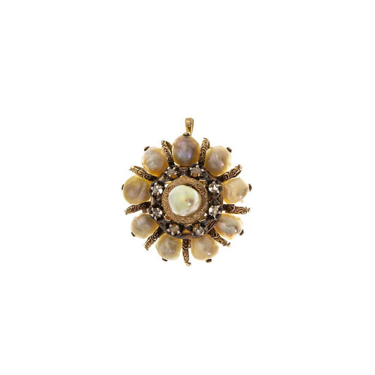 Pre-Owned 9ct Gold Silver Pearl Diamond Pendant