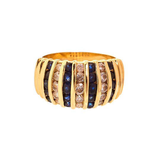 Pre-Owned Gold 7 Column Diamond Sapphire Ring