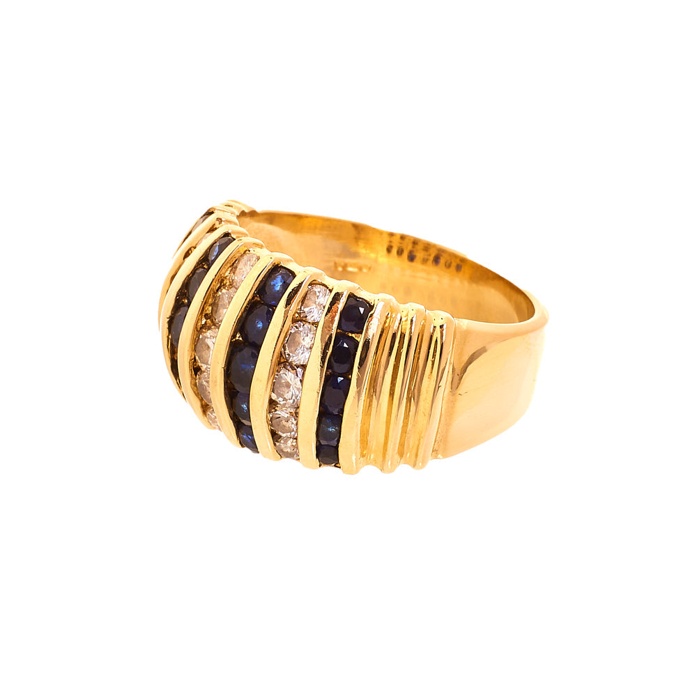 Pre-Owned Gold 7 Column Diamond Sapphire Ring